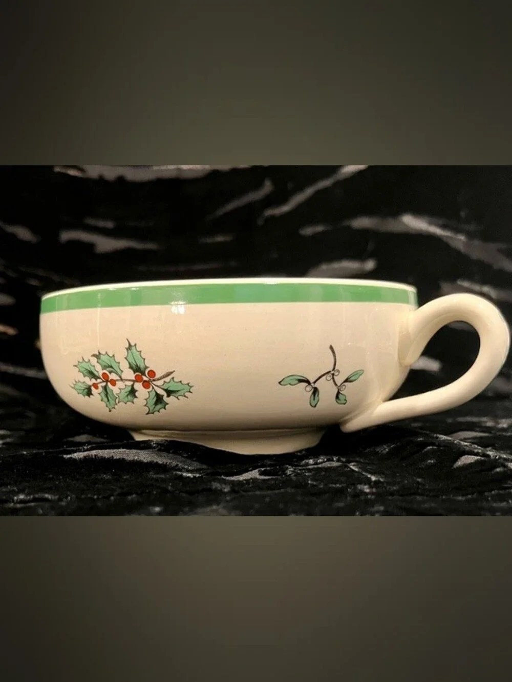Vintage Spode Christmas Tree Double Handle Cream Soup Bowl Made in England 1988